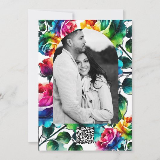 Regenboog Rozen Zwart & Wit Levendig Bloemen Huwel Kaart (Achterkant)