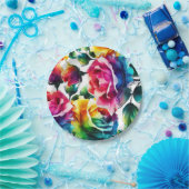 Regenboog Rozen Zwart & Wit Levendig Bloemen Huwel Papieren Bordje (Feest)