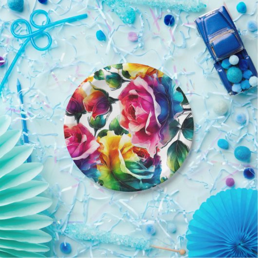 Regenboog Rozen Zwart & Wit Levendig Bloemen Huwel Papieren Bordje (Feest)