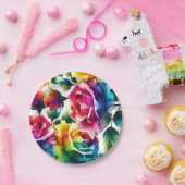 Regenboog Rozen Zwart & Wit Levendig Bloemen Huwel Papieren Bordje (Feest)