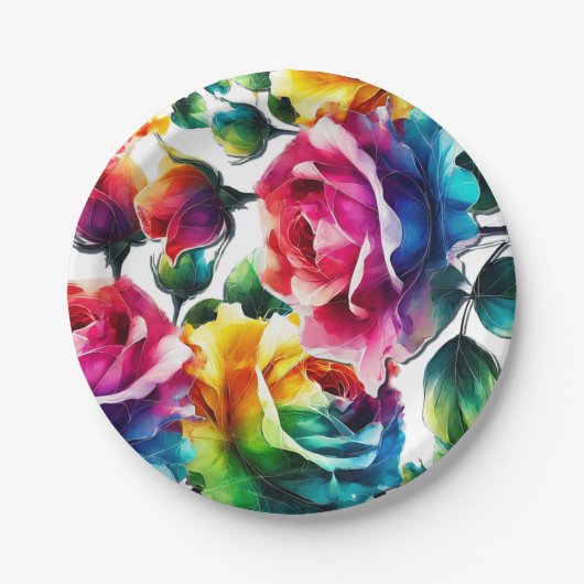 Regenboog Rozen Zwart & Wit Levendig Bloemen Huwel Papieren Bordje (Voorkant)