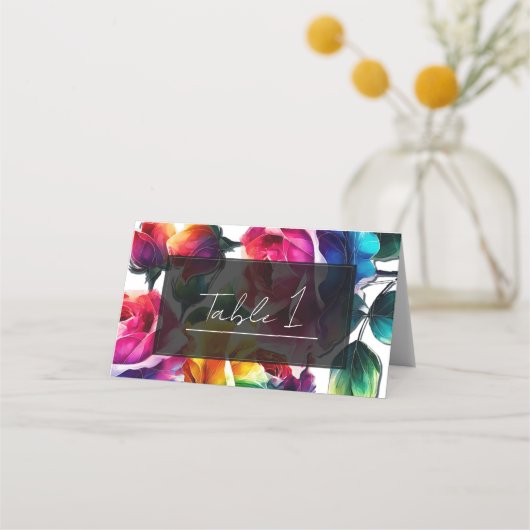 Regenboog Rozen Zwart & Wit Levendig Bloemen Huwel Plaatskaartje (Voorkant)