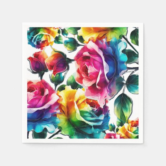 Regenboog Rozen Zwart & Wit Levendig Bloemen Huwel Servet (Voorkant)