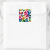 Regenboog Rozen Zwart & Wit Levendig Bloemen Huwel Vierkante Sticker (Tas)