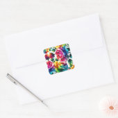 Regenboog Rozen Zwart & Wit Levendig Bloemen Huwel Vierkante Sticker (Envelop)
