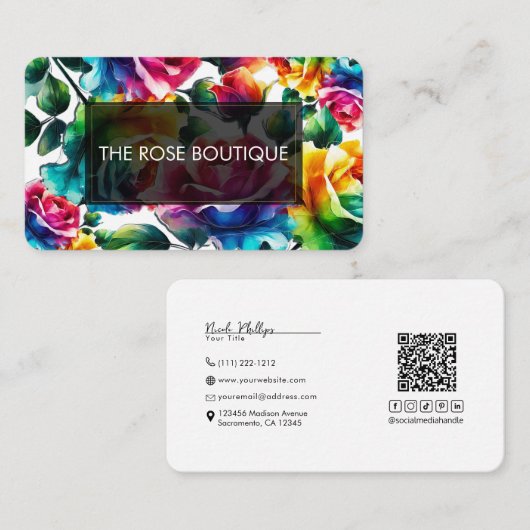 Regenboog Rozen Zwart & Wit Levendig Bloemen Huwel Visitekaartje (Voorkant / Achterkant)