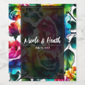 Regenboog Rozen Zwart & Wit Levendig Bloemen Huwel Wijn Etiket (Enkel label)