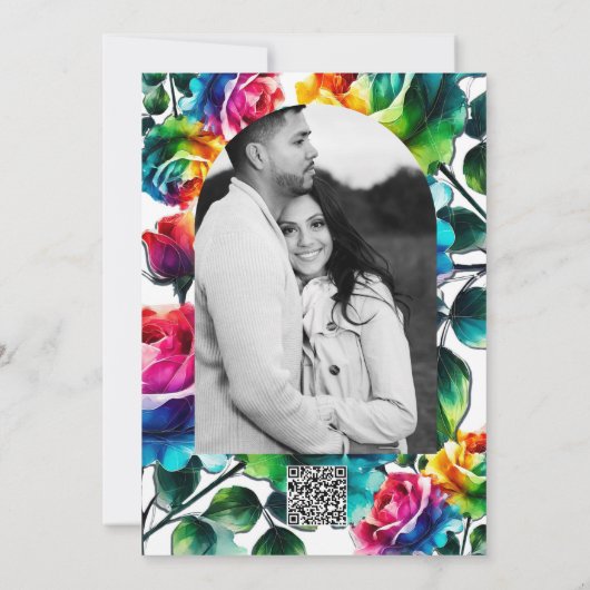 Regenboog Rozen Zwart Wit Levendige Bloemen Dank u Kaart (Achterkant)