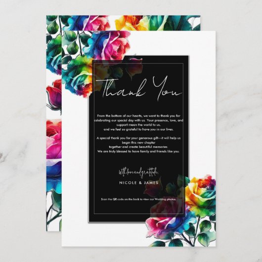Regenboog Rozen Zwart Wit Levendige Bloemen Dank u Kaart (Voorkant / Achterkant)
