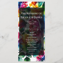 Regenboog Rozen Zwart & Witte Bloem Bruiloftsprogr Programmakaart