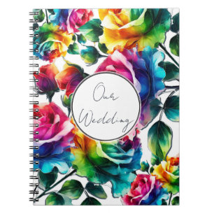 Regenboog Rozen Zwart & Witte Bloemen Bruiloft Notitieboek