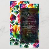 Regenboog Rozen Zwart & Witte Bloemige Trouwmenu Menu (Voorkant / Achterkant)