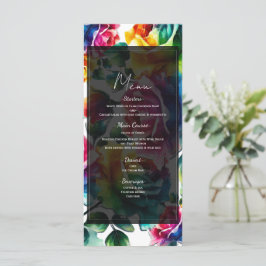 Regenboog Rozen Zwart & Witte Bloemige Trouwmenu Menu