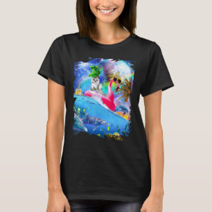 Regenboog Ruimte Melkweg Kat Op Flamingo, Dolfijn T-shirt