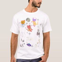 Regenboog Ruimtekatten Melkweg Droom Cute Kawaii T-shirt