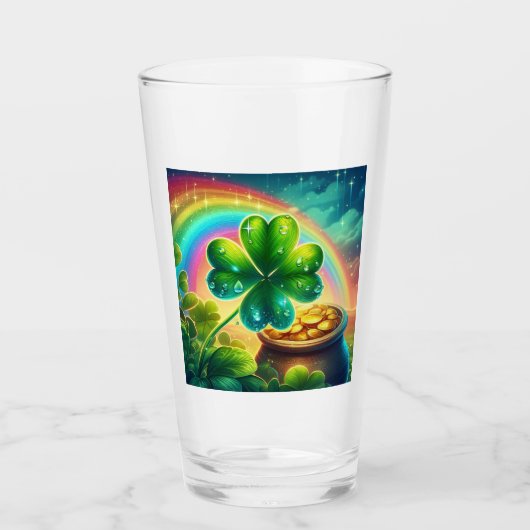 Regenboog Saint Patrick's Day klaver Glas (Voorkant)