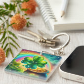 Regenboog Saint Patrick's Day klaver Sleutelhanger (Voorkant Rechts)