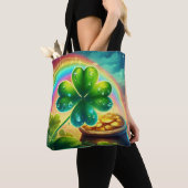 Regenboog Saint Patrick's Day klaver Tote Bag (Dichtbij)