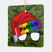 Regenboog Santa Hoed met Bril Keramisch Ornament (Links)