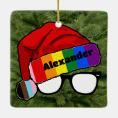 Regenboog Santa Hoed met Bril Keramisch Ornament (Achterkant)