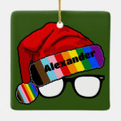 Regenboog Santa Hoed met Bril Keramisch Ornament (Achterkant)