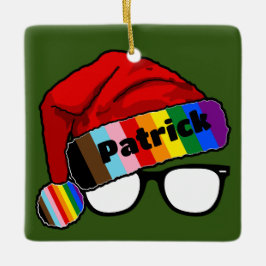 Regenboog Santa Hoed met Bril Keramisch Ornament