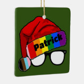 Regenboog Santa Hoed met Bril Keramisch Ornament (Rechts)