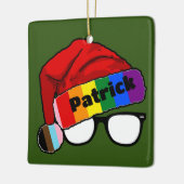 Regenboog Santa Hoed met Bril Keramisch Ornament (Links)