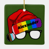 Regenboog Santa Hoed met Bril Keramisch Ornament (Achterkant)