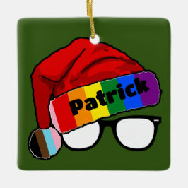 Regenboog Santa Hoed met Bril Keramisch Ornament