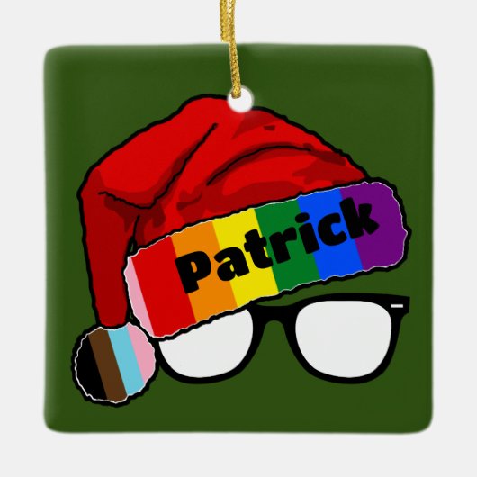 Regenboog Santa Hoed met Bril Keramisch Ornament (Voorkant)