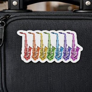 Regenboog Saxofoon Kleurrijke Line-up Sticker