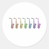 Regenboog Saxofoon Line-up Ronde Sticker (Voorkant)