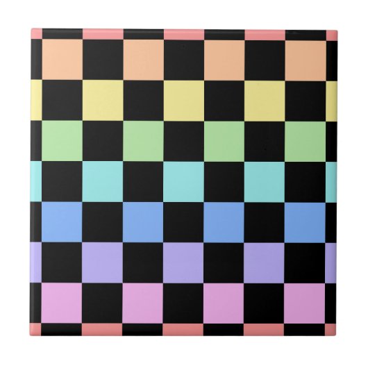 Regenboog Schachbrettpatroon Tegeltje (Voorkant)
