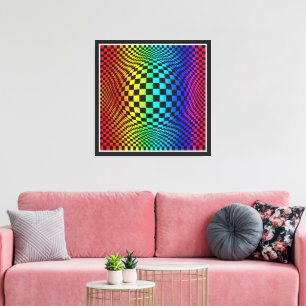 Regenboog Schakenbord Vervorming Canvas Afdruk