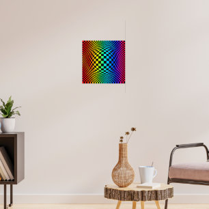Regenboog Schakenbord Vervorming Poster