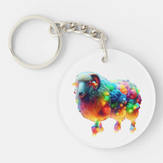 Regenboog Schapen Kunst – Lichtgevende Kleurrijke Sleutelhanger