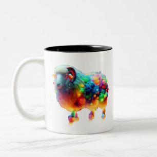 Regenboog Schapen Kunst – Lichtgevende Kleurrijke  Tweekleurige Koffiemok