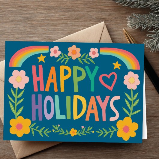 Regenboog Schattige Hand-getrokken Kleurrijke CUST Feestdagen Kaart