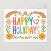 Regenboog Schattige Hand-getrokken Kleurrijke CUST Feestdagenkaart (Voorkant)