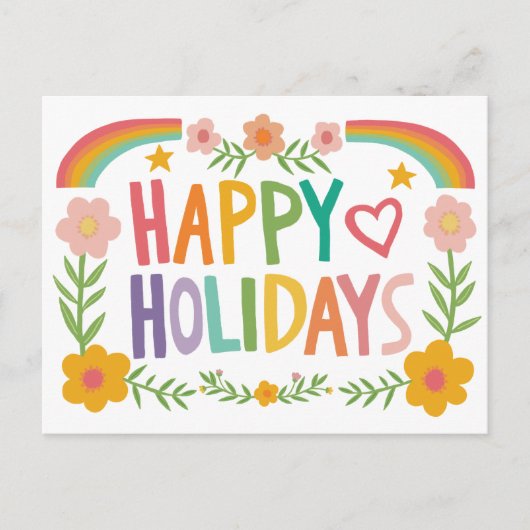 Regenboog Schattige Hand-getrokken Kleurrijke CUST Feestdagenkaart (Voorkant)
