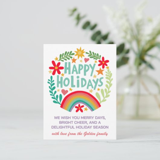 Regenboog Schattige Hand-getrokken Kleurrijke CUST Feestdagenkaart (Staand voorkant)