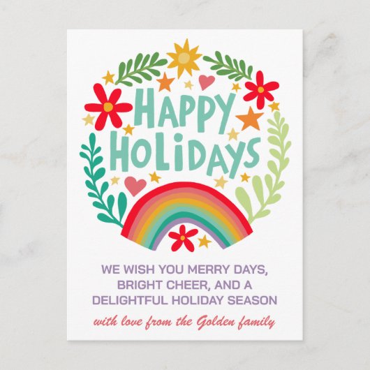 Regenboog Schattige Hand-getrokken Kleurrijke CUST Feestdagenkaart (Voorkant)
