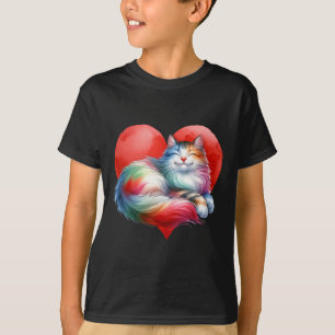 Regenboog Schattige Kat Knuffelend Hart Kitty Lief T-shirt