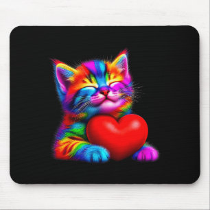 Regenboog Schattige Kat Knuffelt Valentijnshart Ki Muismat