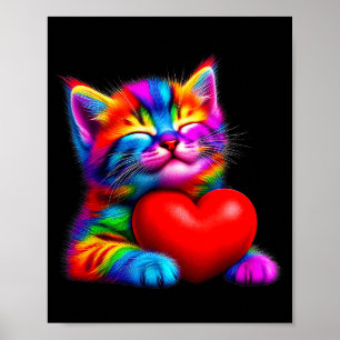 Regenboog Schattige Kat Knuffelt Valentijnshart Ki Poster