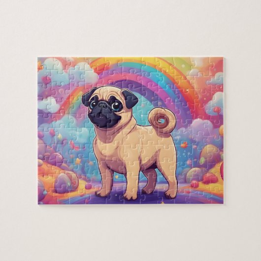 Regenboog Schattige Pug Legpuzzel (Horizontaal)