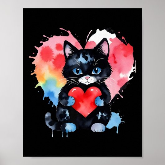 Regenboog Schattigee kat knuffelen Valentijn hart Poster (Voorkant)
