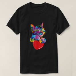 Regenboog Schattigee kat knuffelen Valentijn hart  T-shirt