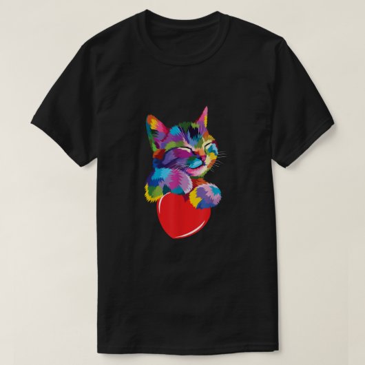 Regenboog Schattigee kat knuffelen Valentijn hart  T-shirt (Design voorkant)